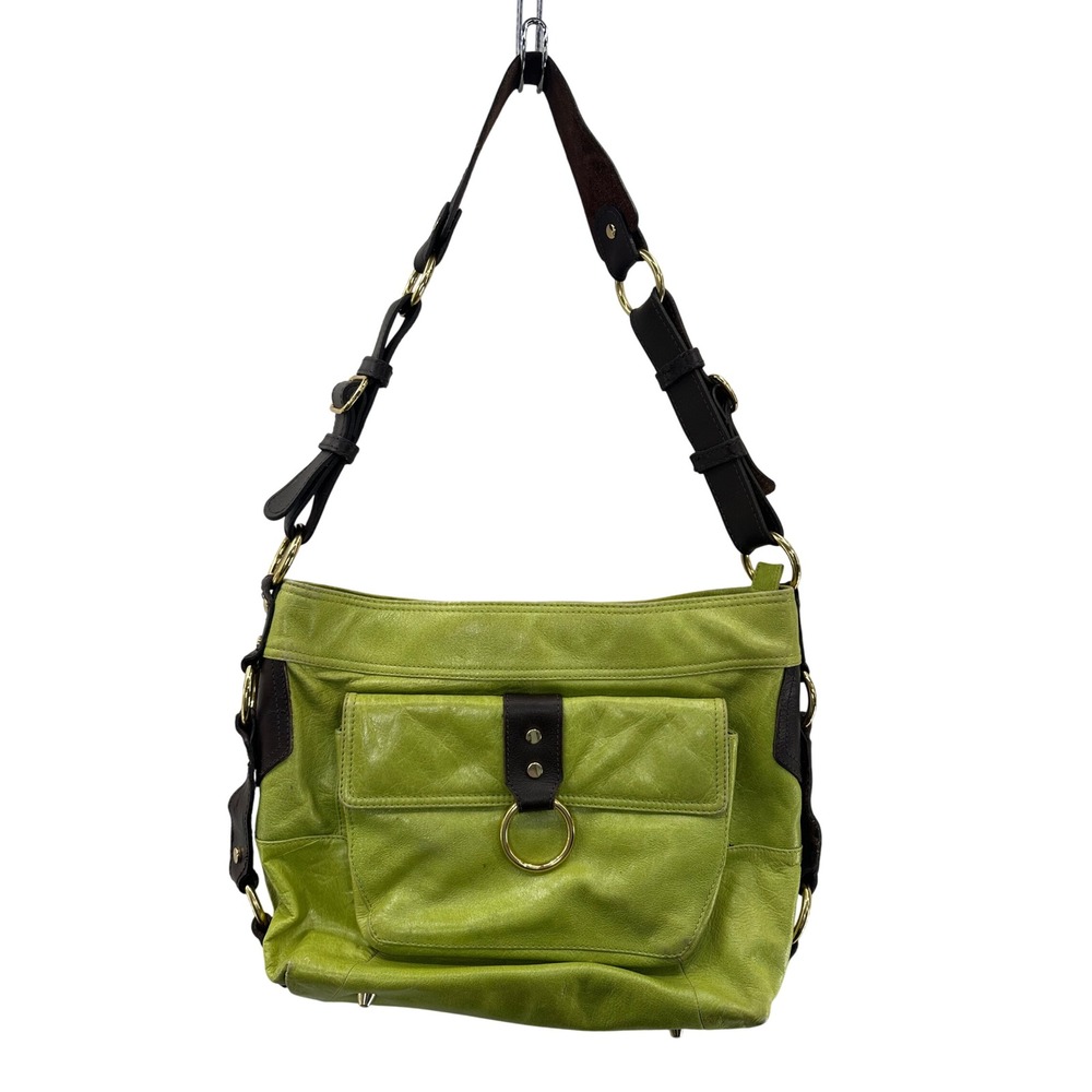 Tasche Leather Hobo Bag Lime Green Gold Tone Hardware Adjustable Strap